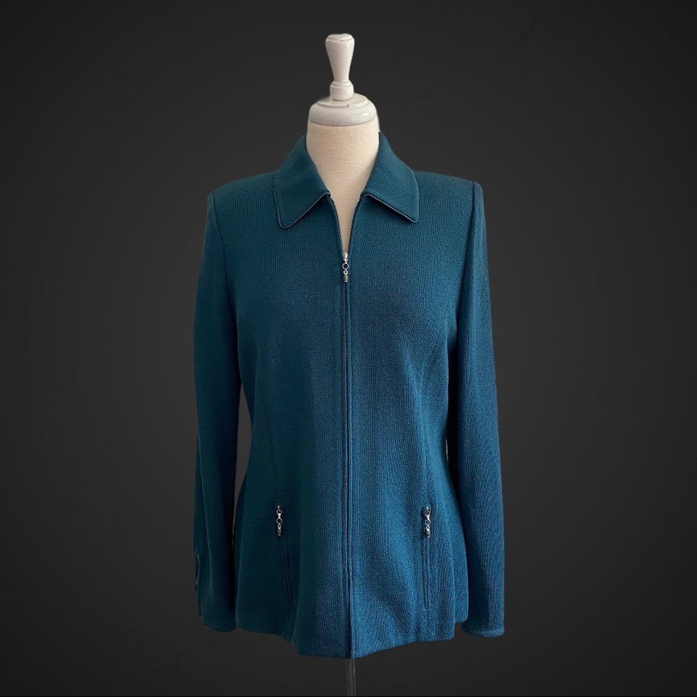 St John Collection Knit Jacket Blazer Teal Blue 10
